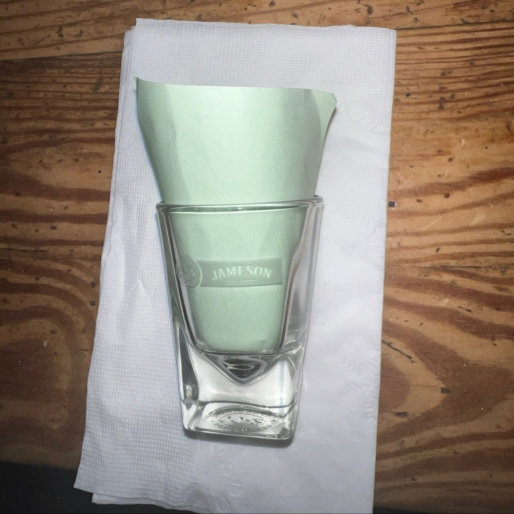 Jameson Whiskey Shot Glass NEW Round Top w/Square Base JJ&S 1.5 Oz. Frosted Logo